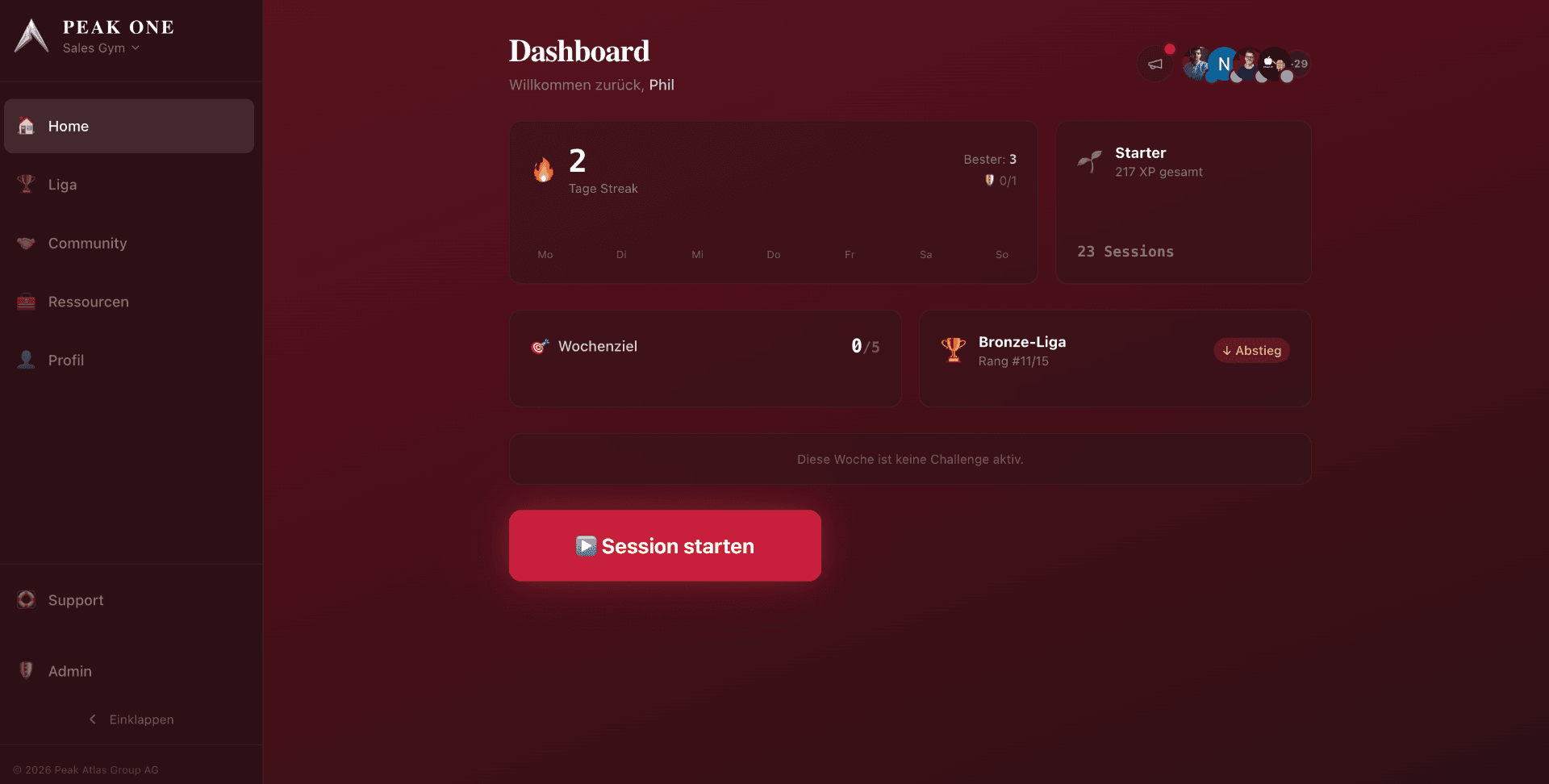 Screenshot: Sales Gym – Dashboard